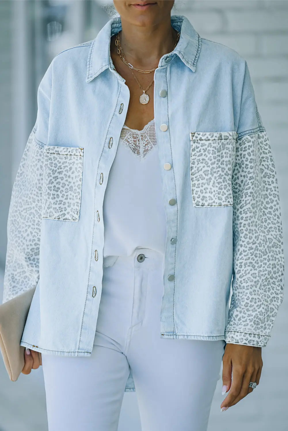 Sky Blue Contrast Leopard Denim Jacket Dear-Lover Dropshipping