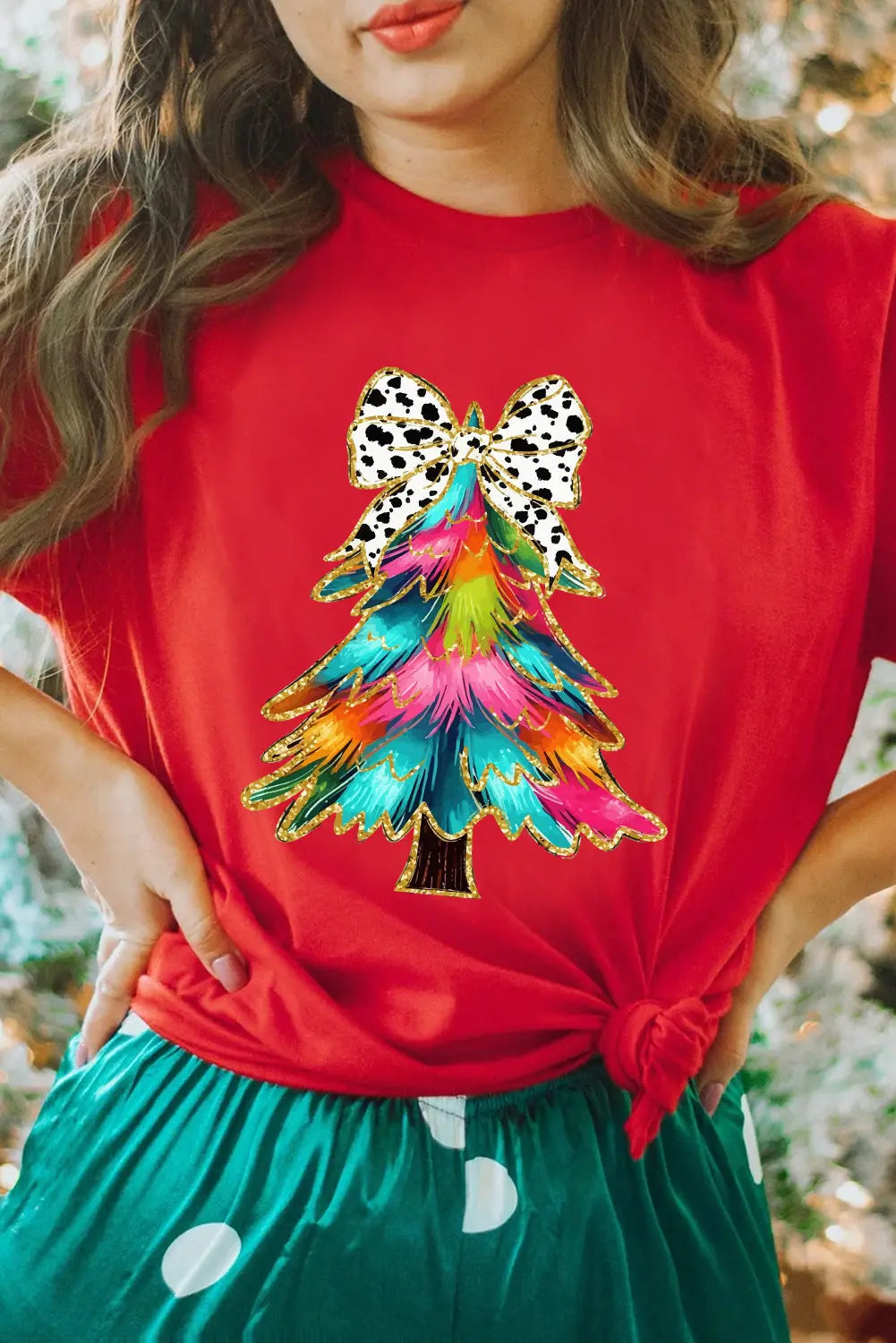 Red Bow Decor Christmas Tree Graphic Holiday T Shirt Dear-Lover Dropshipping