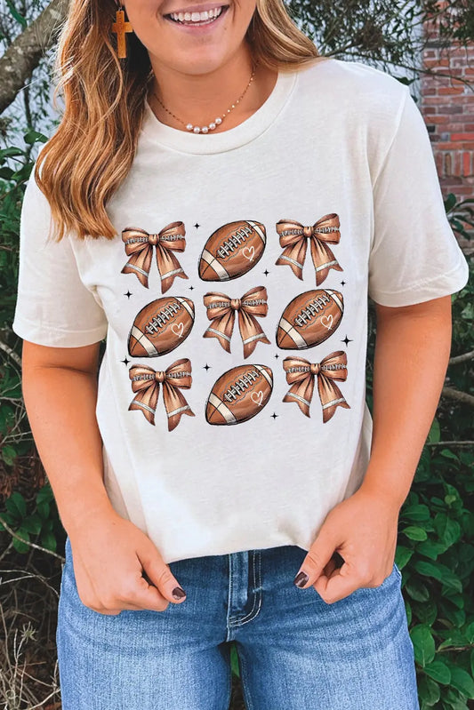 White Football Fashion Bow Print Cotton Blend T Shirt Dear-Lover Dropshipping