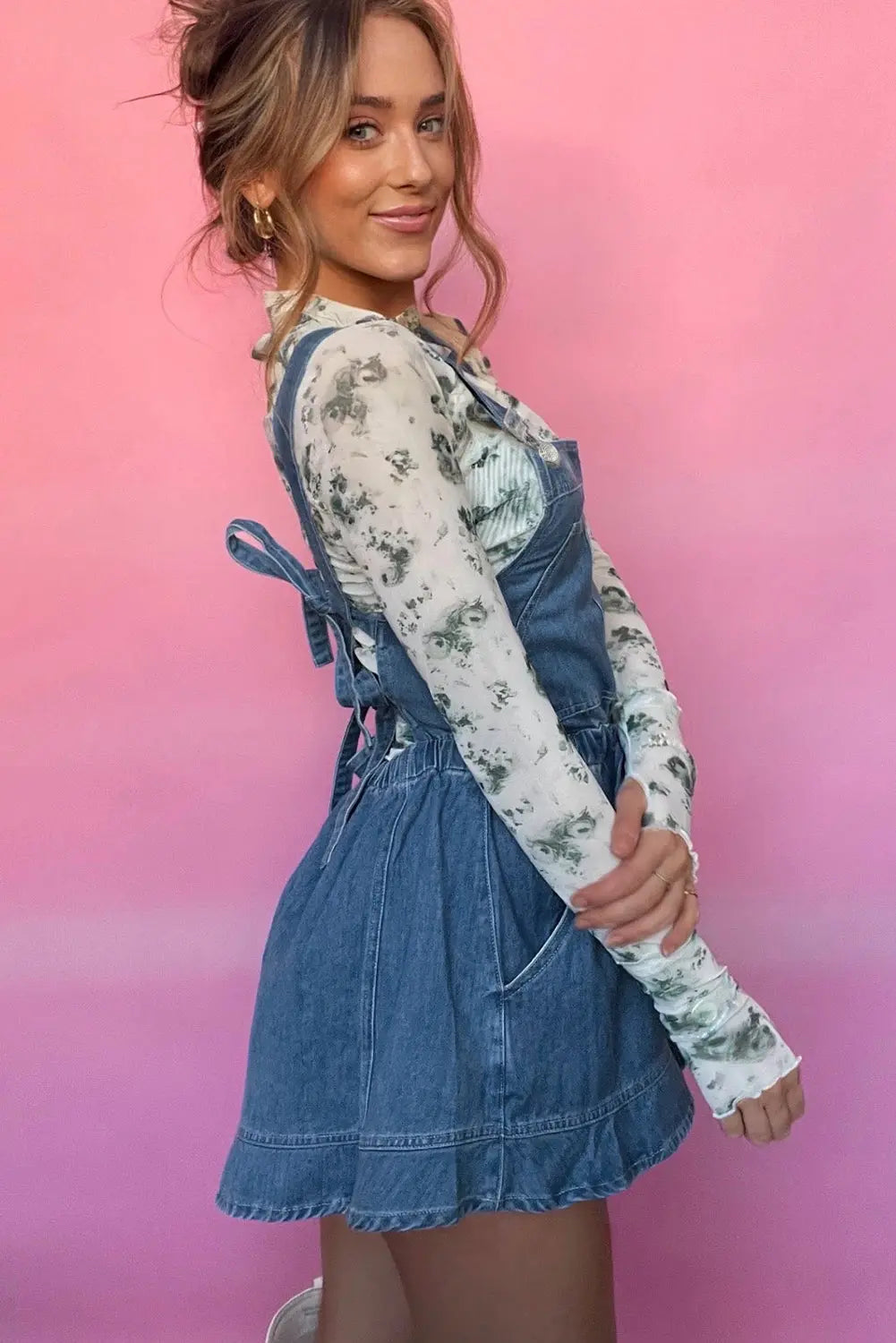 Sky Blue Buckle Straps Bib Style Tied Backless Flared Denim Overall Dear-Lover Dropshipping