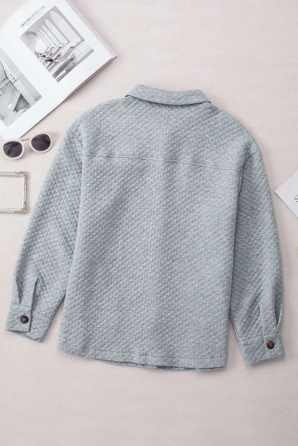 Gray Retro Quilted Flap Pocket Button Shacket Dear-Lover Dropshipping