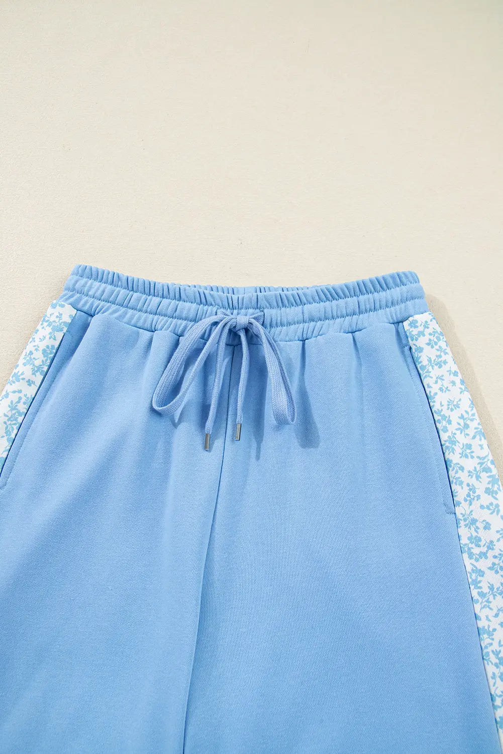 Beau Blue Floral Patchwork Drop Shoulder Pullover and Sweatpants Lounge Set